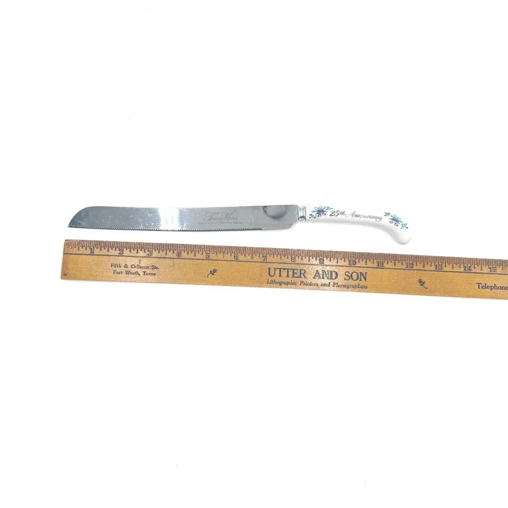 Treasure Masters 25th‎ Anniversary Cake Knife Server Ceramic Handle Floral Blue